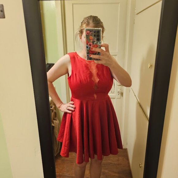 NWT Red Dress with Sheer Bodice Cutout - Picture 4 of 5